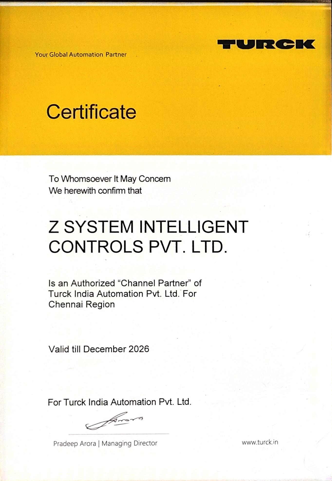 Turck Certificate